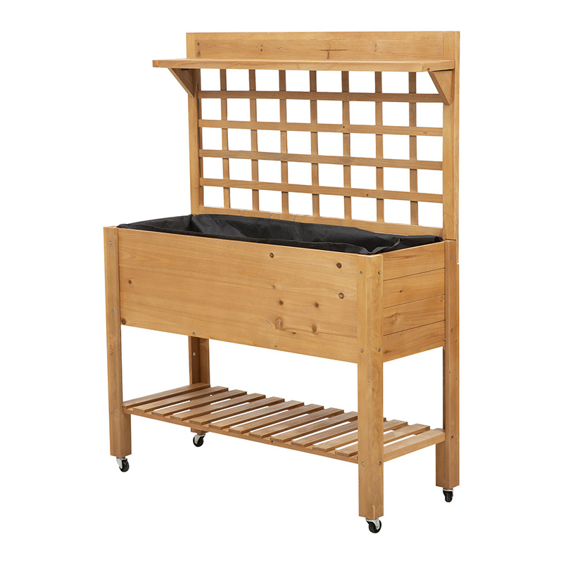 41'x18'x53' erhöhtes Garten-Hochbeet mit Regal und Rädern, Massivholz-Pflanzgefäß, Blumen-Kräuter-Kästen für Gemüse, Blumen, Außen/Innen – Braun