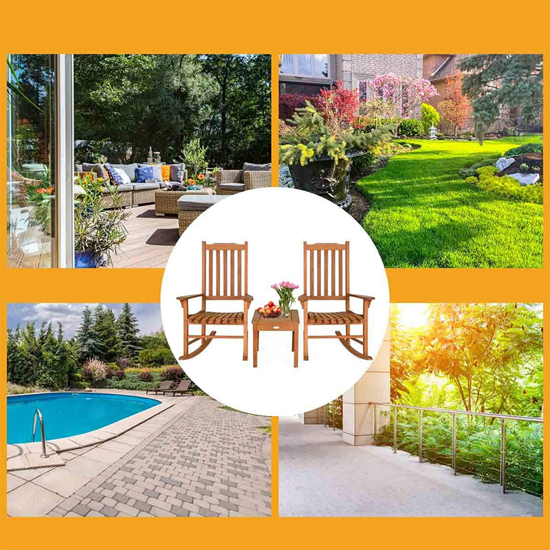 3-teiliges Schaukelstuhl-Set aus Pappelholz mit Couchtisch, 2 Gesprächsstühle aus Holz