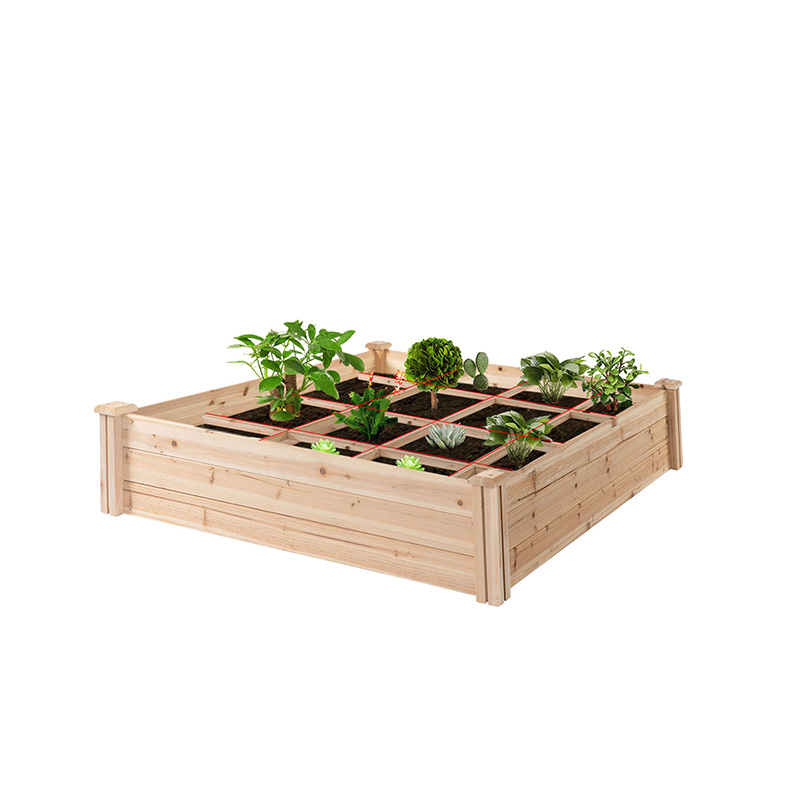 3,9 ft x 3,9 ft Hochbeetbox mit segmentiertem Wachstumsgitter, Holzmaterial für Gartenpflanzen und Kräuter