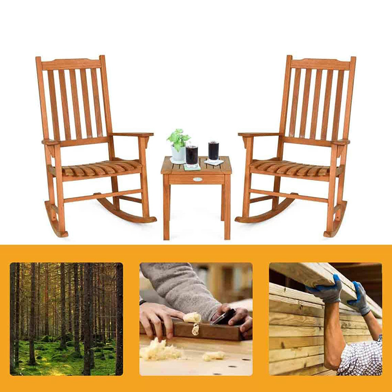 3-teiliges Schaukelstuhl-Set aus Pappelholz mit Couchtisch, 2 Gesprächsstühle aus Holz