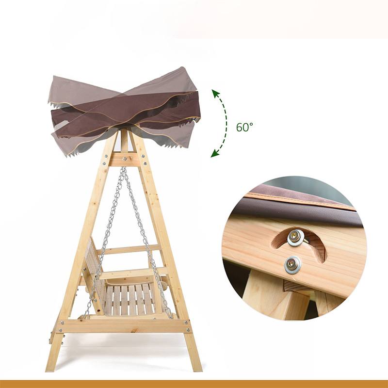 2-Personen-Außenschaukel Verandaschaukel mit Holzständer, starkem A-Rahmen-Design und verstellbarem Wasserkampf-Baldachin