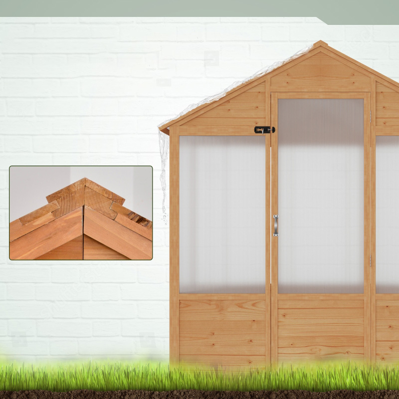 6 'x 4' x 7' Gewächshaus aus Holz, begehbares Gewächshaus, Outdoor-Gewächshaus aus Polycarbonat mit Tür, natur