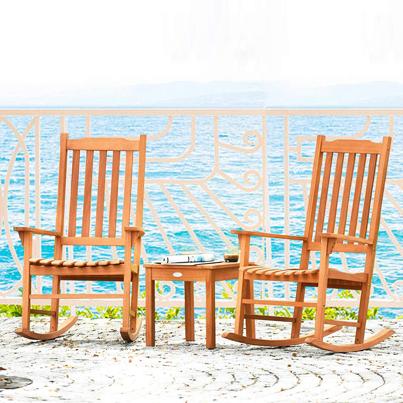 3-teiliges Schaukelstuhl-Set aus Pappelholz mit Couchtisch, 2 Gesprächsstühle aus Holz