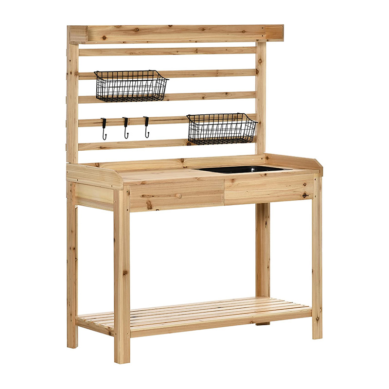Potting Bench Table, Gartenarbeitsplatz mit Sieb, abnehmbarem Waschbecken und Körben Potting Bench Table, Gartenarbeitsplatz mit Sieb, abnehmbarem Waschbecken und Körben