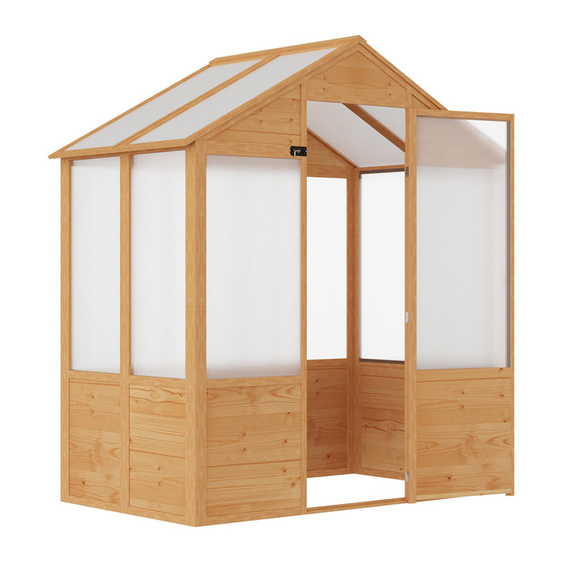 6 'x 4' x 7' Gewächshaus aus Holz, begehbares Gewächshaus, Outdoor-Gewächshaus aus Polycarbonat mit Tür, natur