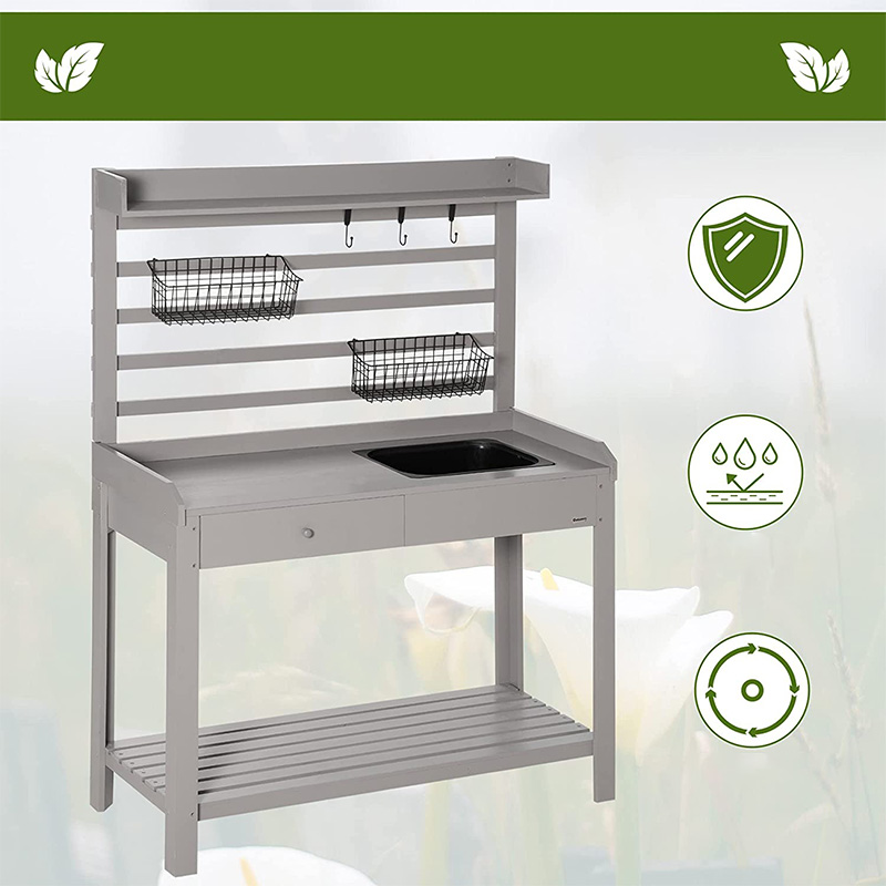 Potting Bench Table, Gartenarbeitsplatz mit Sieb, abnehmbarem Waschbecken und Körben