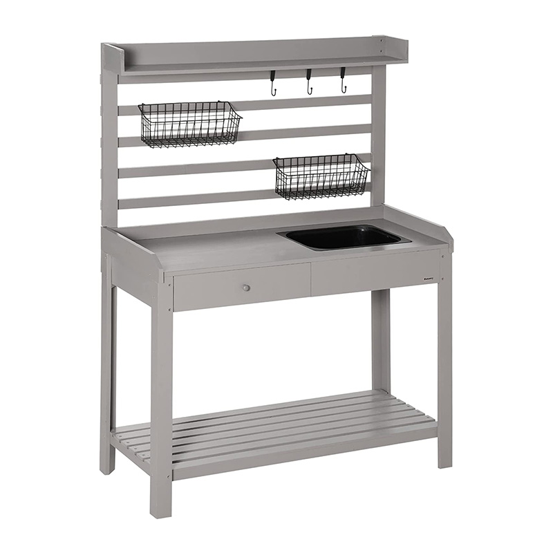 Potting Bench Table, Gartenarbeitsplatz mit Sieb, abnehmbarem Waschbecken und Körben