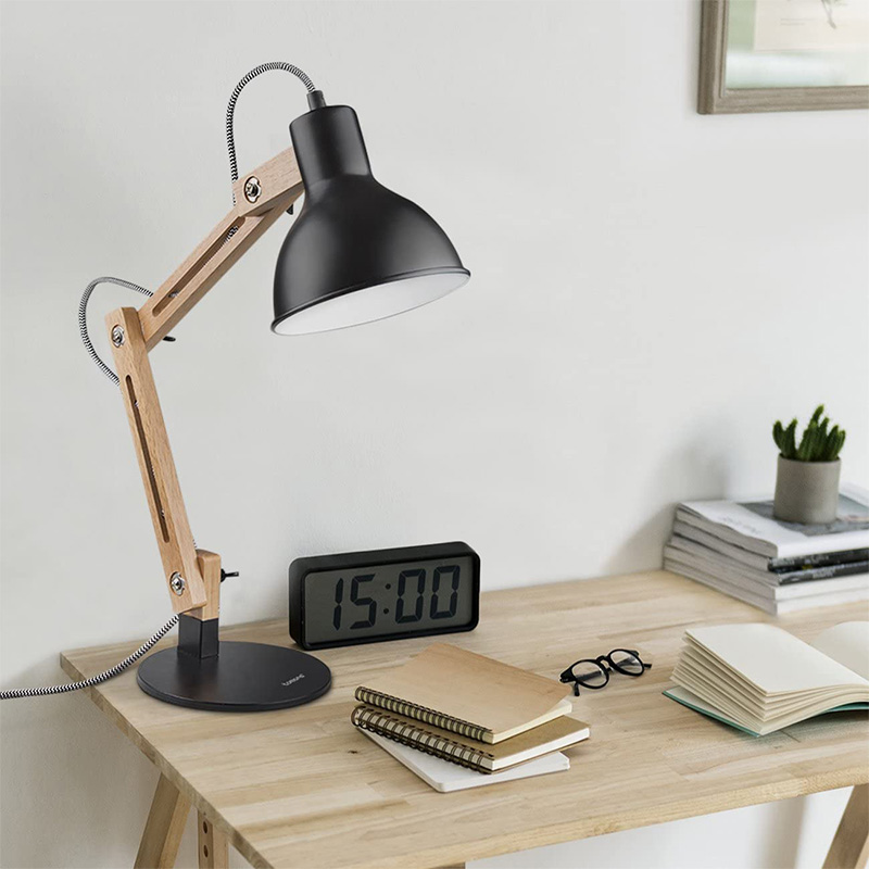 Schreibtischlampe aus Holz mit Schwingarm, Designer, Leselampen, Arbeitslampe, Arbeitslampe, Bürolampe, Nachttischlampe – Weiß dgsfwsdwr/Schwarz