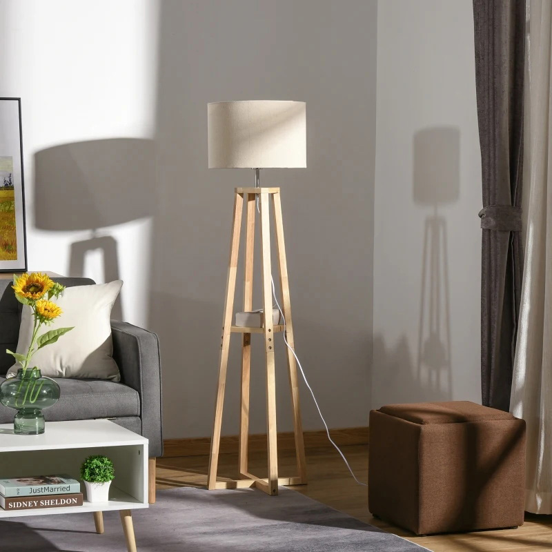 Moderne Stehlampe Schlafzimmerleuchte mit Trommellampenschirm, Fußpedalschalter