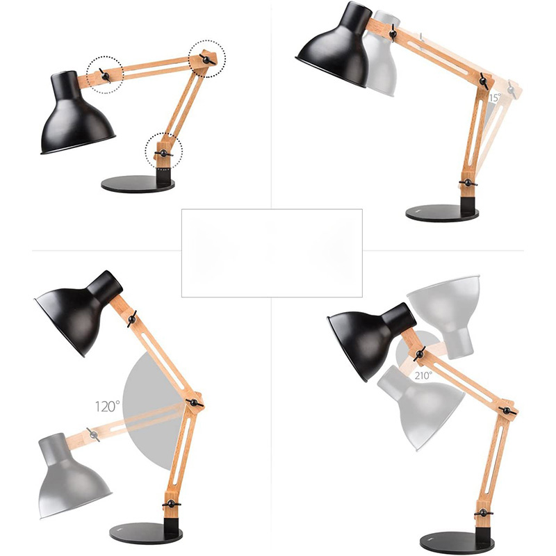 Schreibtischlampe aus Holz mit Schwingarm, Designer, Leselampen, Arbeitslampe, Arbeitslampe, Bürolampe, Nachttischlampe – Weiß dgsfwsdwr/Schwarz