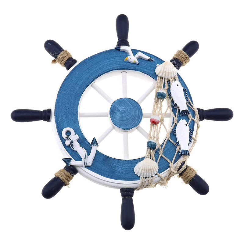 Nautisches Holzboot Schiffslenkrad/Handgefertigtes Holzschiffsrad Piratendekor Wand- und Türaufhängung Ornament Plaque Weißer Fisch