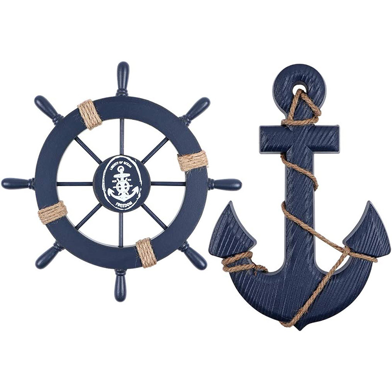 Nautisches Holzboot Schiffslenkrad/Handgefertigtes Holzschiffsrad Piratendekor Wand- und Türaufhängung Ornament Plaque Weißer Fisch