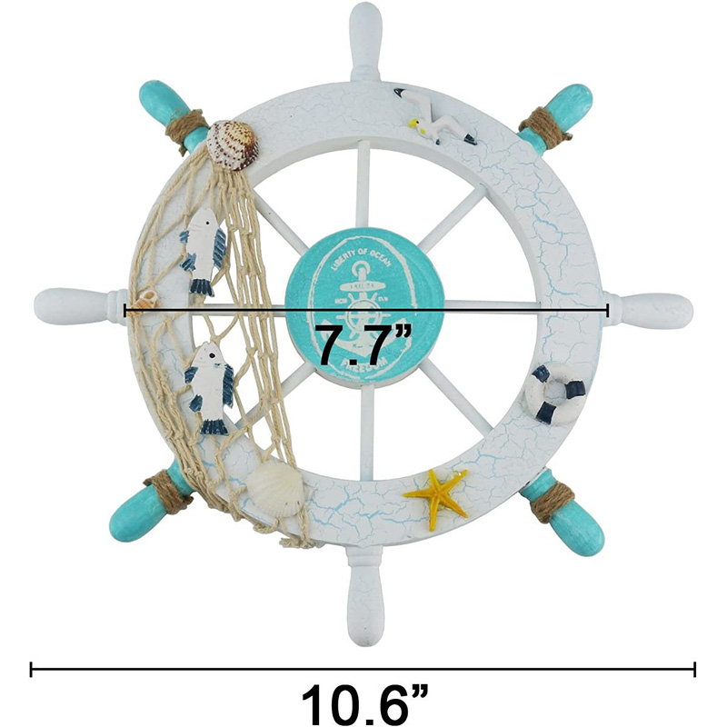 Nautisches Holzboot Schiffslenkrad/Handgefertigtes Holzschiffsrad Piratendekor Wand- und Türaufhängung Ornament Plaque Weißer Fisch
