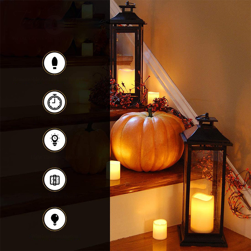 Metalllaterne mit batteriebetriebener Kerze – Traditionelles Schwarz, 17' Laterne