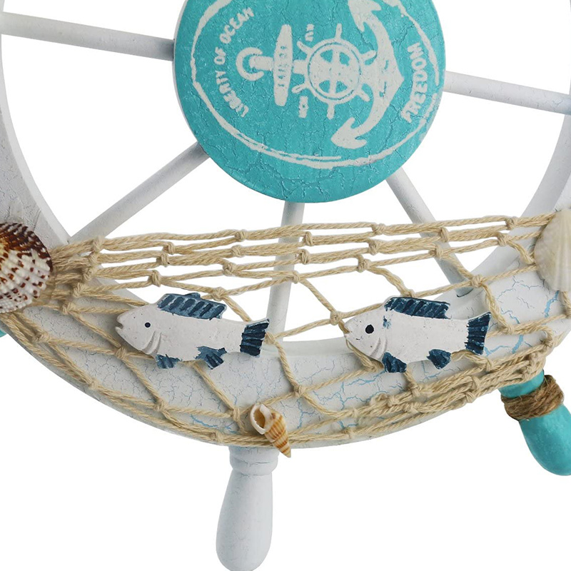Nautisches Holzboot Schiffslenkrad/Handgefertigtes Holzschiffsrad Piratendekor Wand- und Türaufhängung Ornament Plaque Weißer Fisch