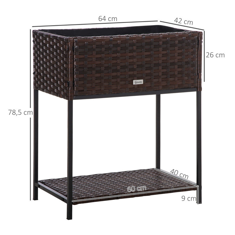 Pflanzkasten aus Rattan für den Innen- und Außenbereich mit darunterliegendem Werkzeugregal und stabilem, erhöhtem Arbeitsbereich, 71,1 cm H