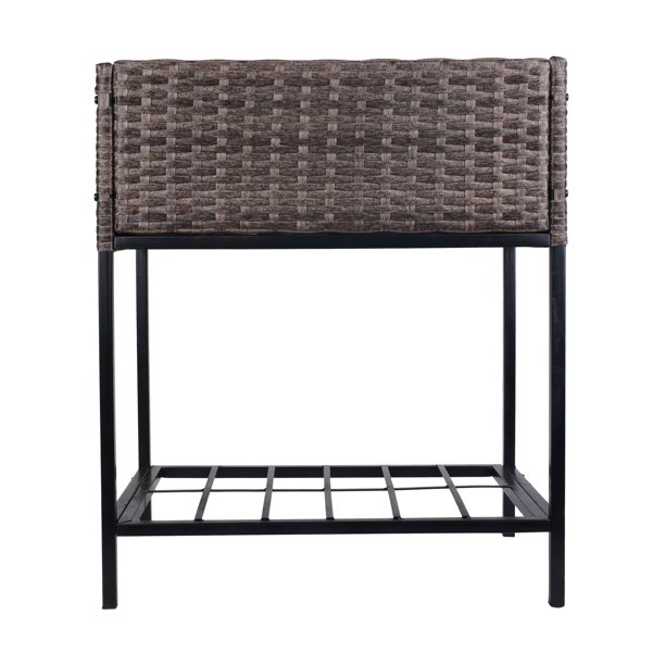 Pflanzkasten aus Rattan für den Innen- und Außenbereich mit darunterliegendem Werkzeugregal und stabilem, erhöhtem Arbeitsbereich, 71,1 cm H