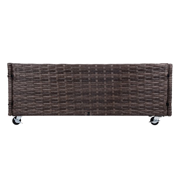 Pflanzkasten aus Rattan für den Innen- und Außenbereich mit darunterliegendem Werkzeugregal und stabilem, erhöhtem Arbeitsbereich, 71,1 cm H