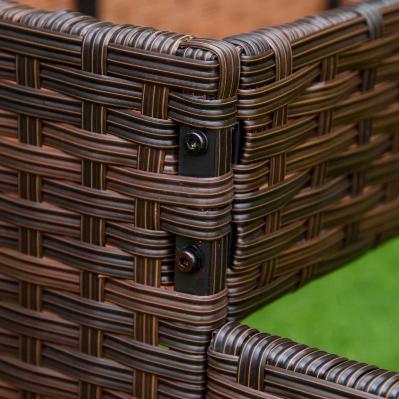 Pflanzkasten aus Rattan für den Innen- und Außenbereich mit darunterliegendem Werkzeugregal und stabilem, erhöhtem Arbeitsbereich, 71,1 cm H